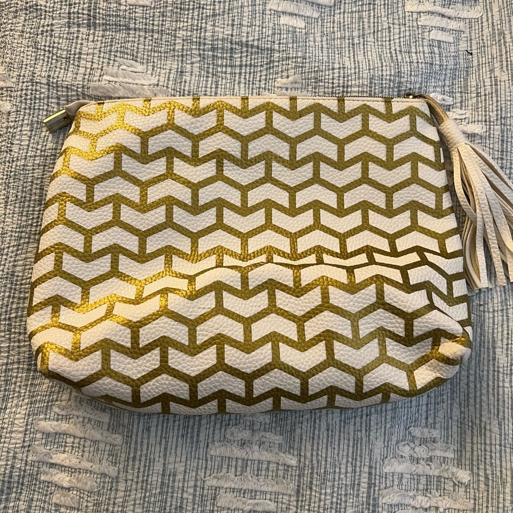 Stylish Gold and White Patterned Women's Bag